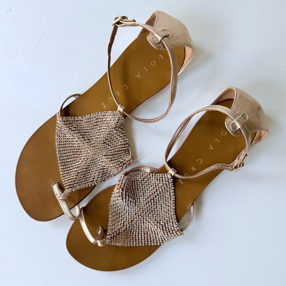 Lola Cruz Rose Gold Rhinestone Mesh Gladiator Sandal Size 38 - Picture 1 of 13